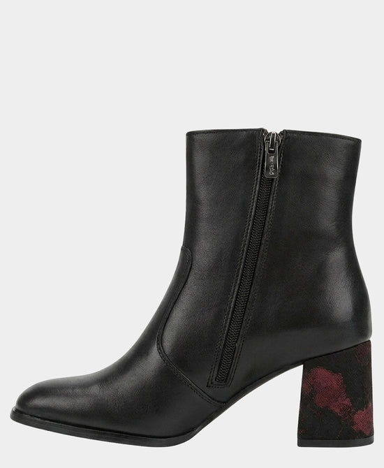 
Leather Bootie w/ Pattern Heel in BLACK/RED view 2