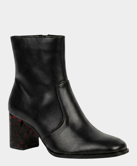 
Leather Bootie w/ Pattern Heel in BLACK/RED view 1