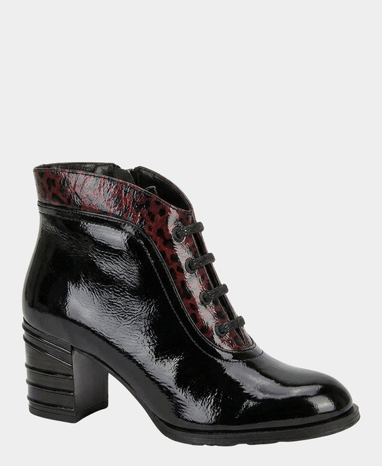 
Patent Leather Animal Print Bootie in BLACK/BURGUNDY view 1