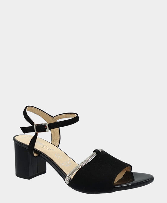 Suede Heeled Sandal w/ Crystal Band view 1