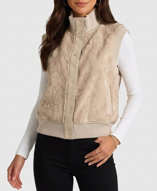
Reversible Faux Fur Vest w/ Knit Trim in IVORY view 2