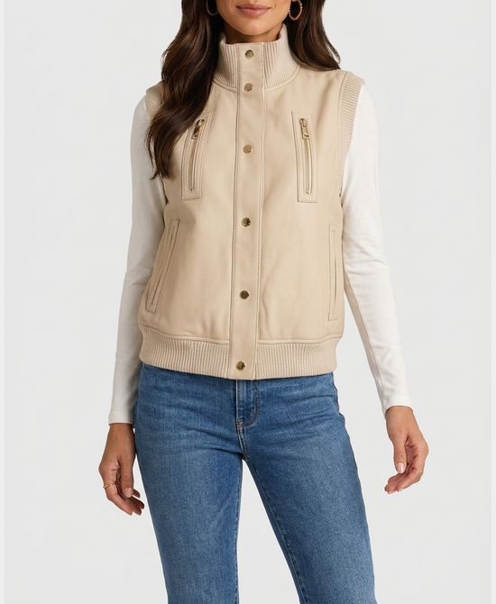 
Reversible Faux Fur Vest w/ Knit Trim in IVORY view 1