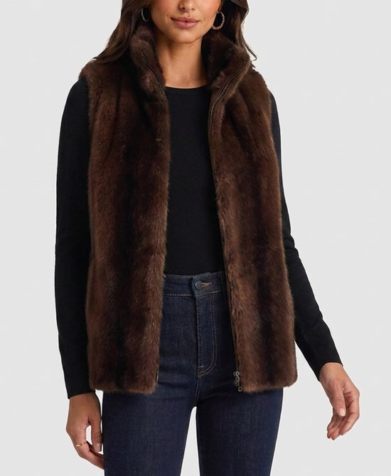 
Two Tone Faux Fur Vest in BROWN view 1