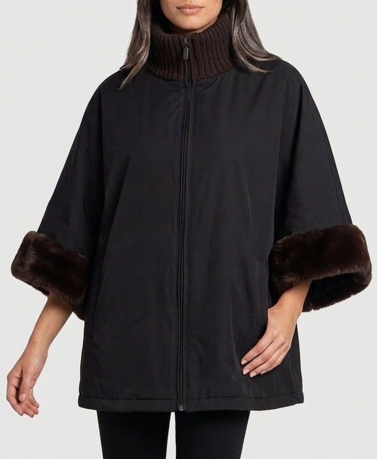 
Reversible Faux Fur Cape in BROWN/BLACK view 2
