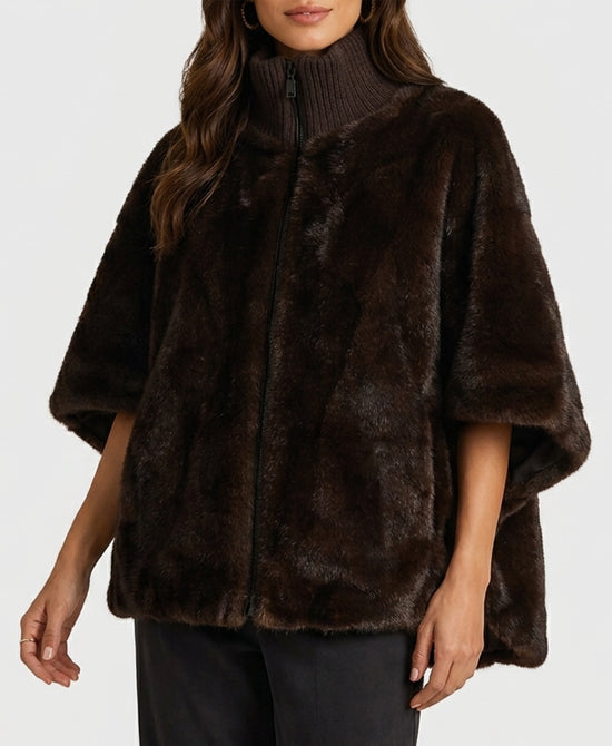 
Reversible Faux Fur Cape in BROWN/BLACK view 1