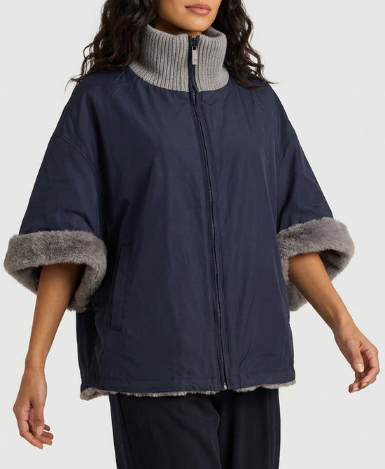 
Reversible Faux Fur Cape in GREY/NAVY view 2