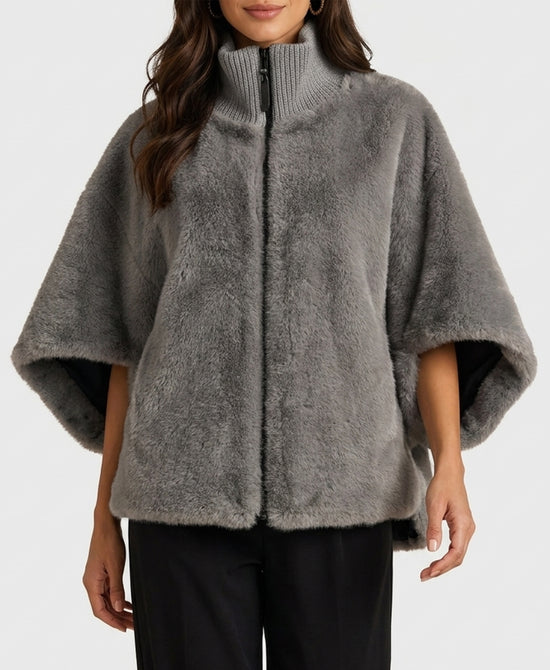
Reversible Faux Fur Cape in GREY/NAVY view 1