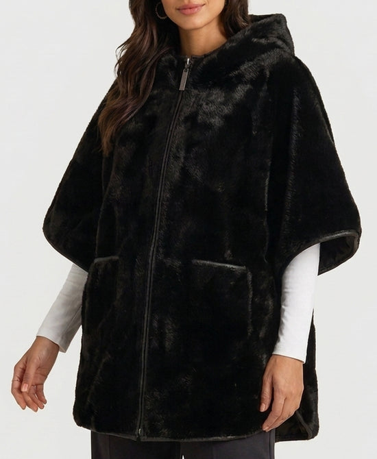 
Reversible Faux Fur Cape w/ Hood in BLACK view 1