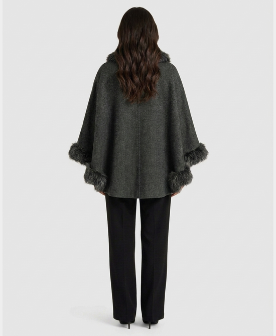 
Cashmere Blend Cape w/ Faux Fur Trim in DARK GREY view 2