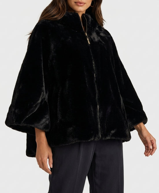 
Reversible Faux Fur Cape w/ Hood in BLACK view 1