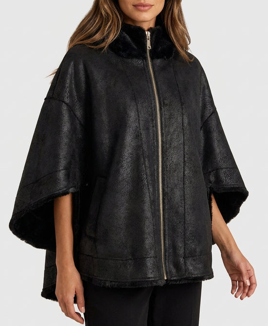
Reversible Faux Fur Cape w/ Hood in BLACK view 2