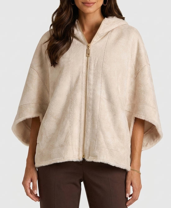 
Reversible Faux Fur Cape w/ Hood in CREAM view 2