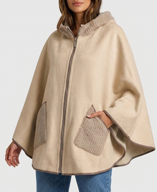 
Reversible Contrast Faux Fur Cape in CREAM MULTI view 1