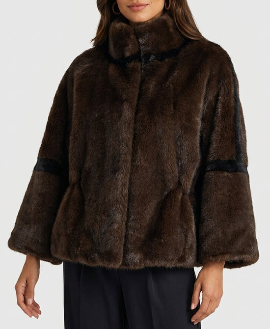 
Two Tone Faux Fur Jacket in BROWN/BLACK view 1
