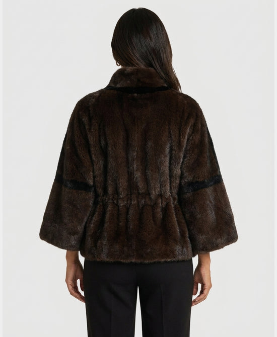 
Two Tone Faux Fur Jacket in BROWN/BLACK view 2