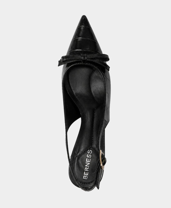 
Faux Leather Croc Embossed Slingback Pump in BLACK view 2