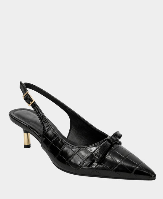 
Faux Leather Croc Embossed Slingback Pump in BLACK view 1
