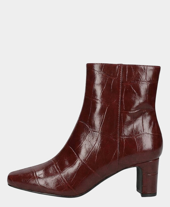 
Faux Leather Croc Print Bootie in BURGUNDY view 2