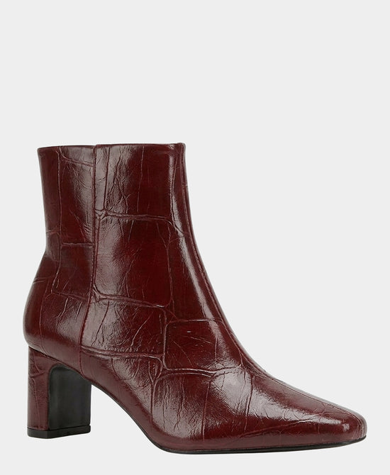 
Faux Leather Croc Print Bootie in BURGUNDY view 1
