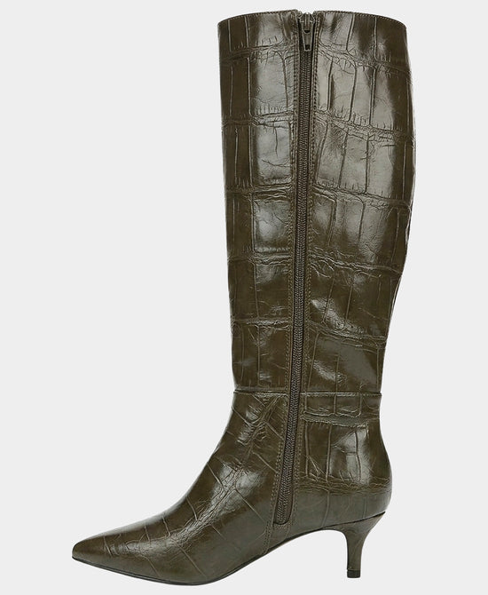 
Faux Leather Croc Print Knee High Boot in OLIVE view 2
