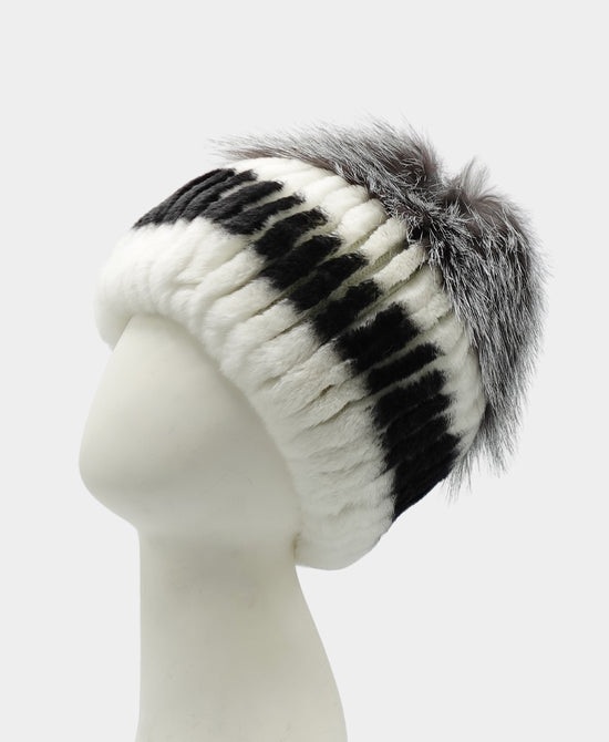 Knitted Fur Hat w/ Fox Trim view 
