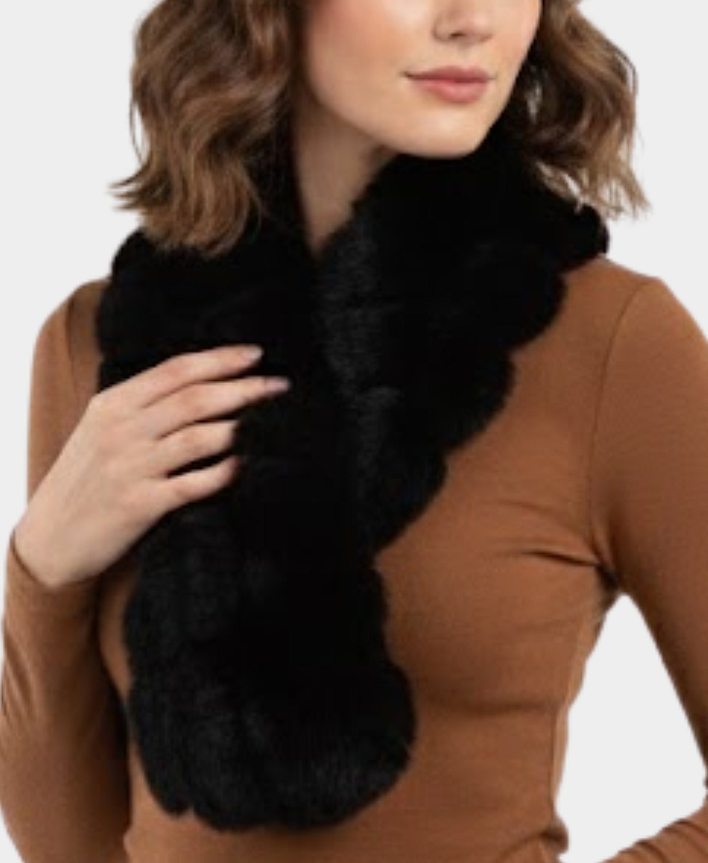 Knitted Ruffle Fur Scarf view 1