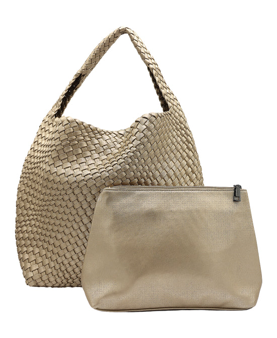 2in1 Woven Faux Leather Shoulder Bag view 