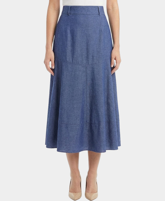 Printed Denim Midi Skirt view 1