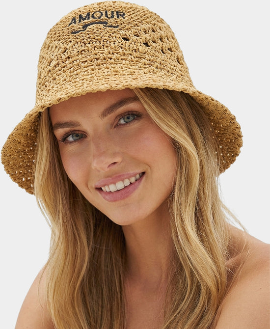 
Straw "AMOUR" Bucket Hat in CAMEL view 2