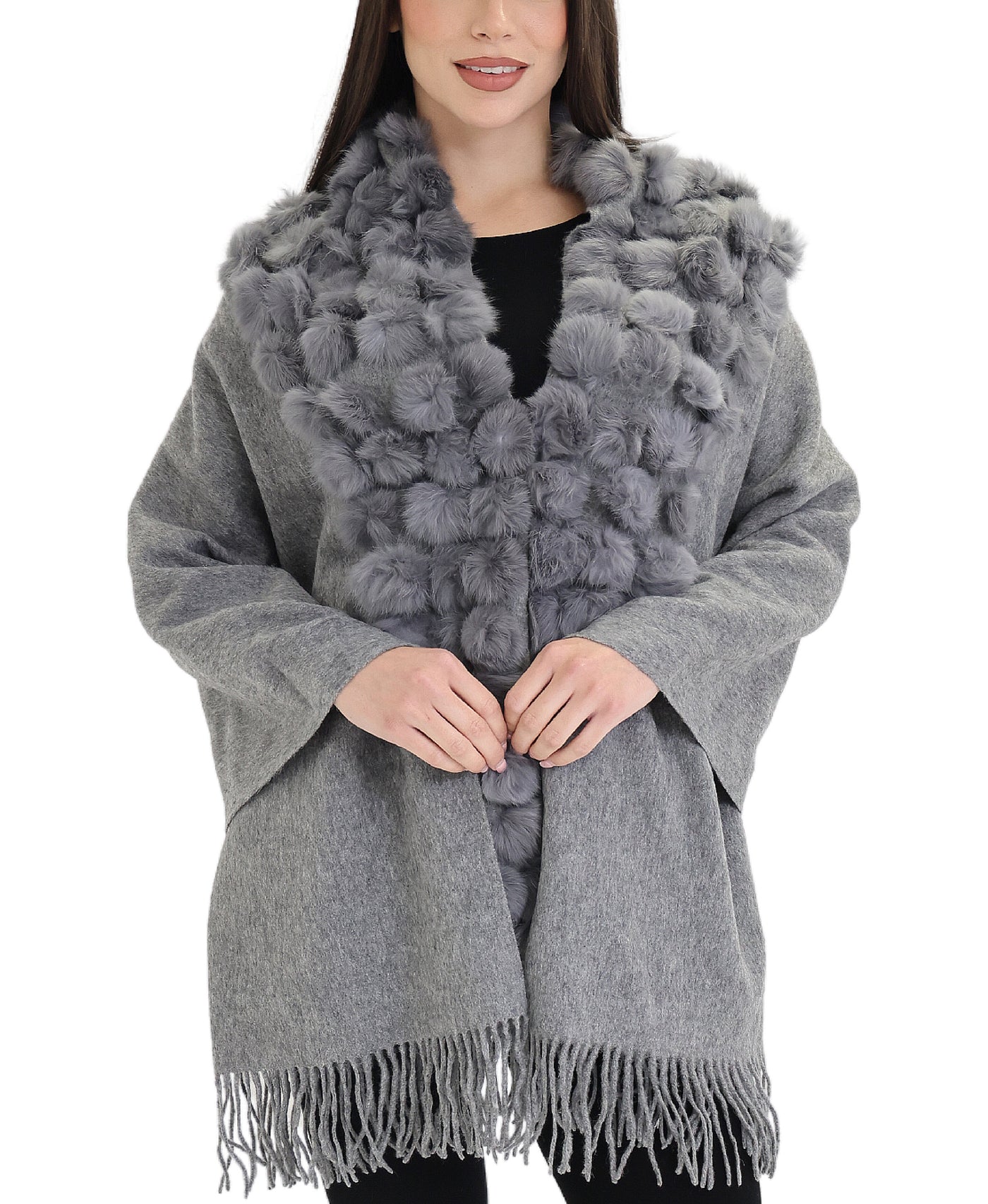 Wool Wrap w/ Fur Trim view 1