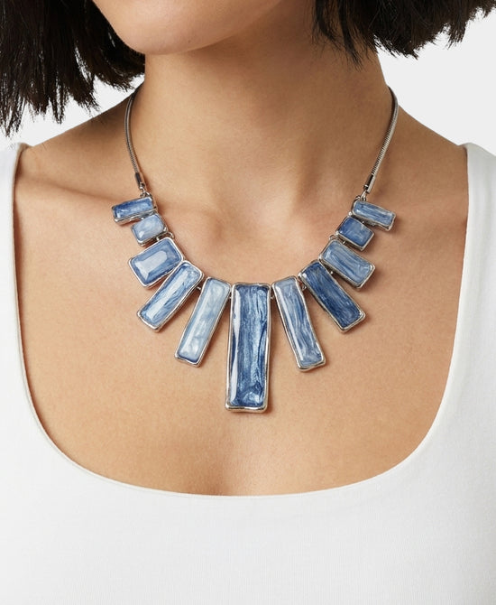 
Rectangle Resin Necklace in BLUE/SILVER view 1