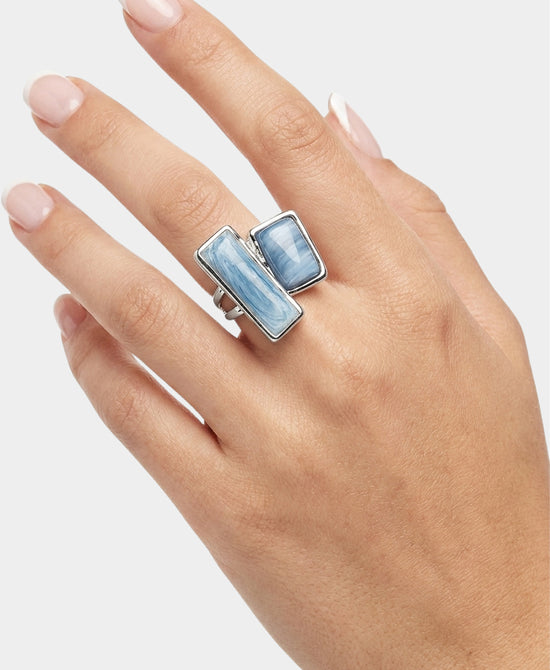 
Double Rectangle Resin Ring in BLUE/SILVER view 1