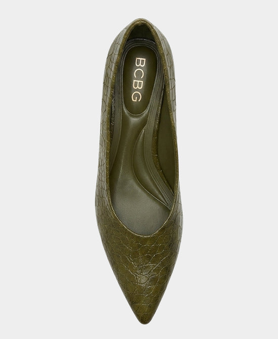 
Faux Leather Croc Print Pump in OLIVE view 2