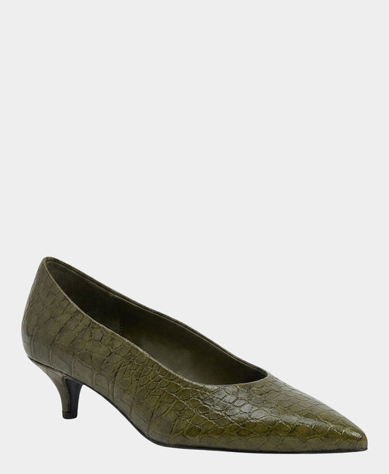 
Faux Leather Croc Print Pump in OLIVE view 1