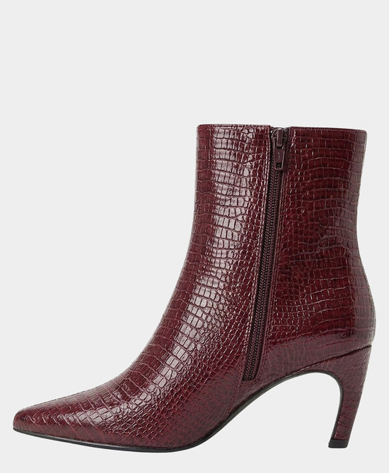 
Faux Leather Croc Print Bootie in BURGUNDY view 2