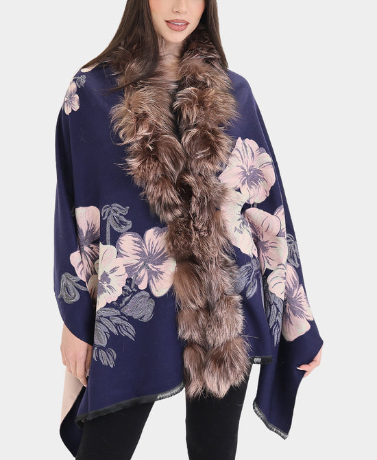 Cashmere Blend Wrap w/ Fox Fur Trim view 