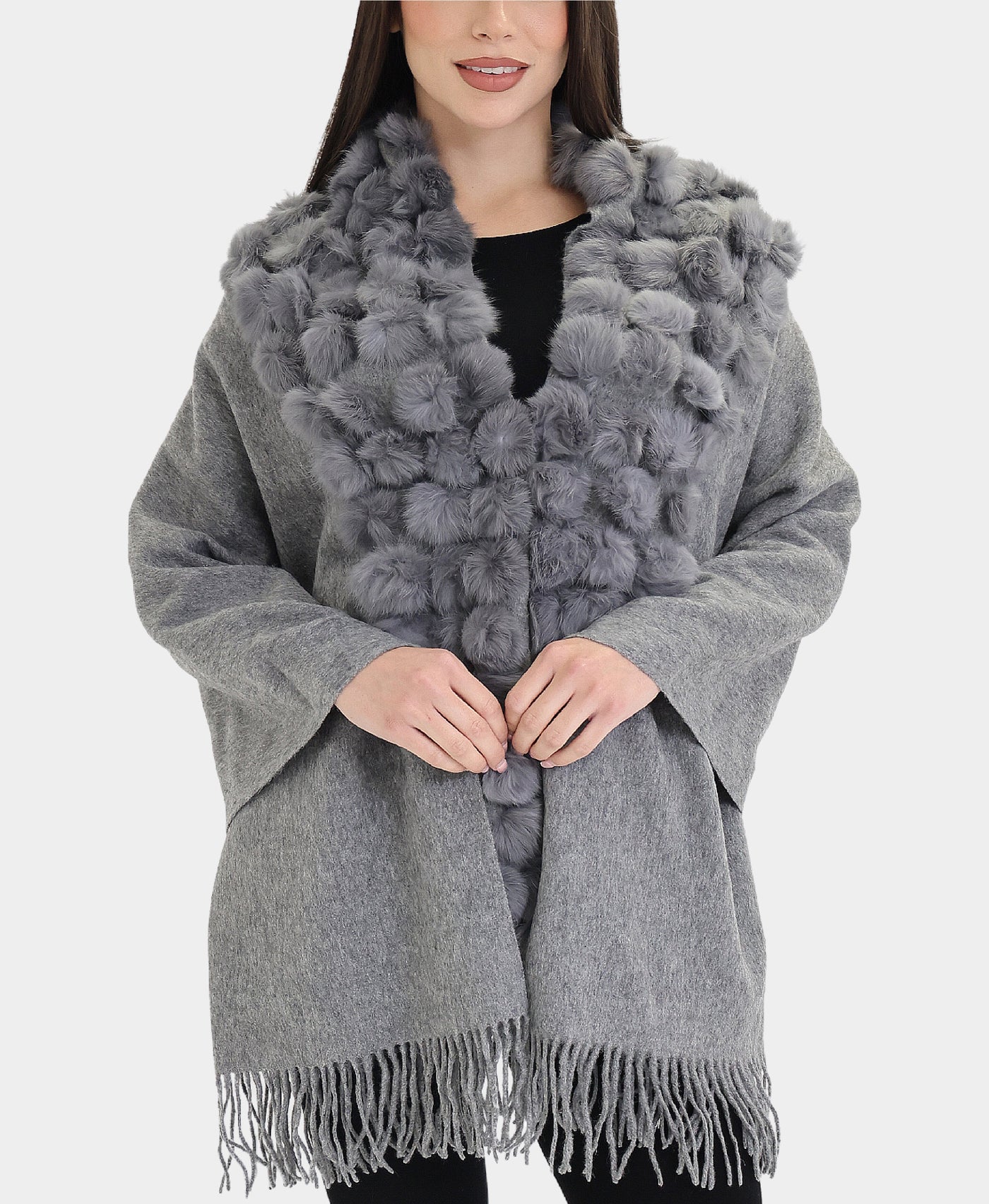 Wool Wrap w/ Fur Trim view 1