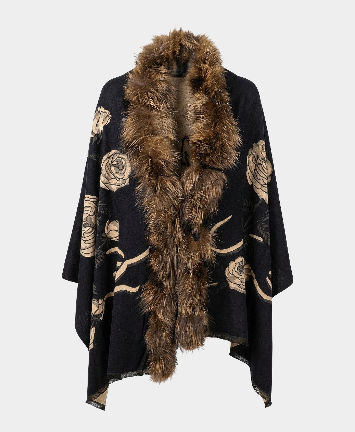 Cashmere Blend Wrap w/ Fox Fur Trim view 3