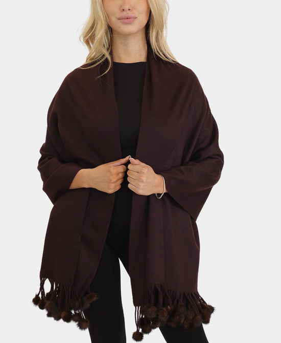 Cashmere Wrap w/ Mink Fur Poms view 