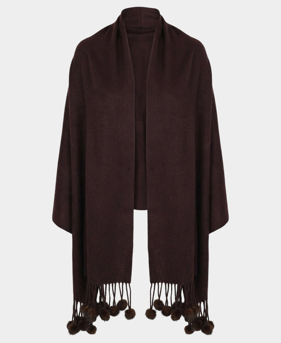 Cashmere Wrap w/ Mink Fur Poms view 
