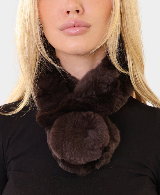 Knitted Fur Pull Thru Scarf w/ Pom view 