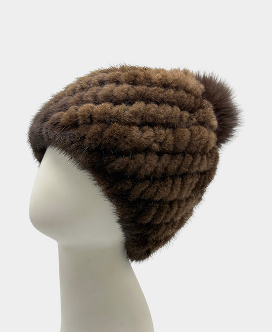 Knit Mink Hat w/ Fox Fur Pom view 