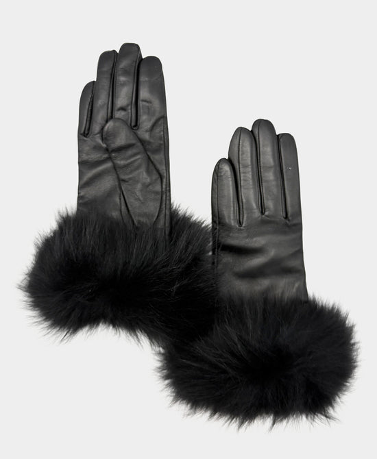 Leather Gloves w/ Fox Fur Trim view 