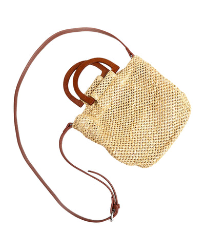 Small Straw Handbag w/ Faux Leather Pouch image 2