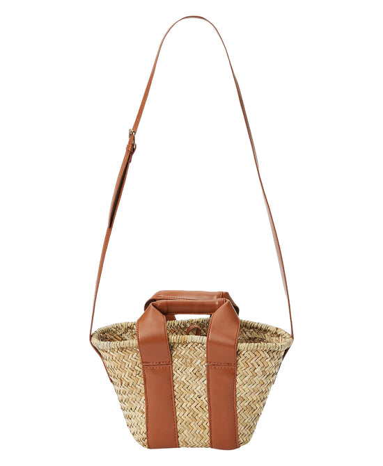 Small Woven Straw Handbag w/ Faux Leather view 1
