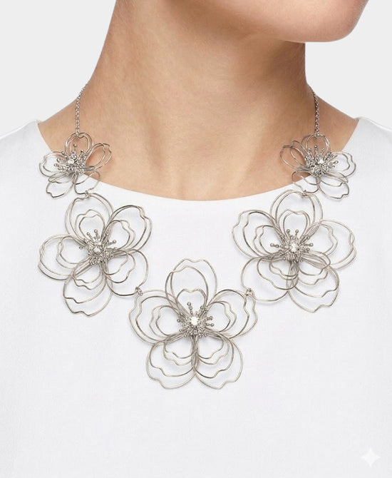 
Flower Statement Necklace in SILVER view 1
