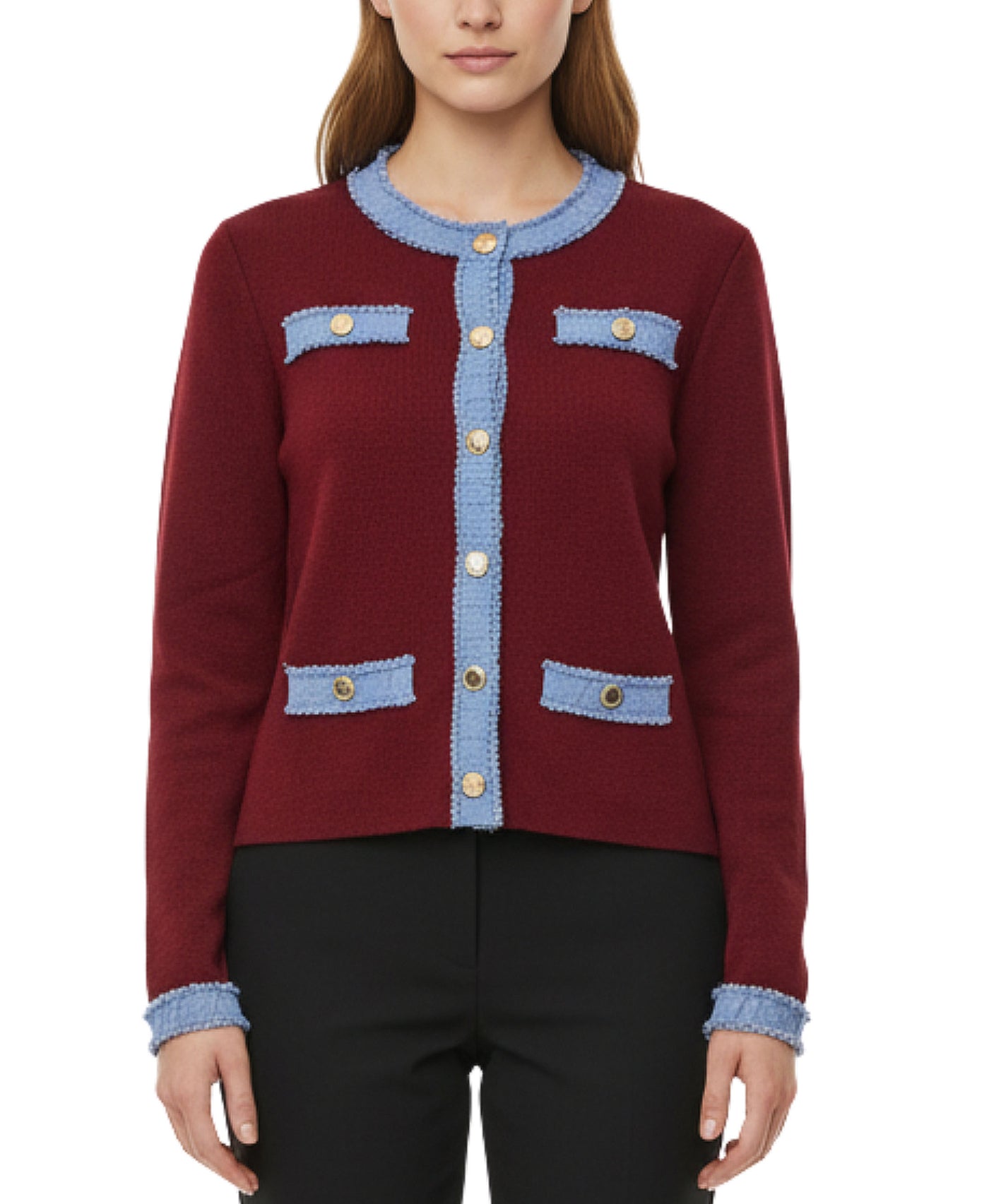 Knit Top w/ Denim Trim view 1