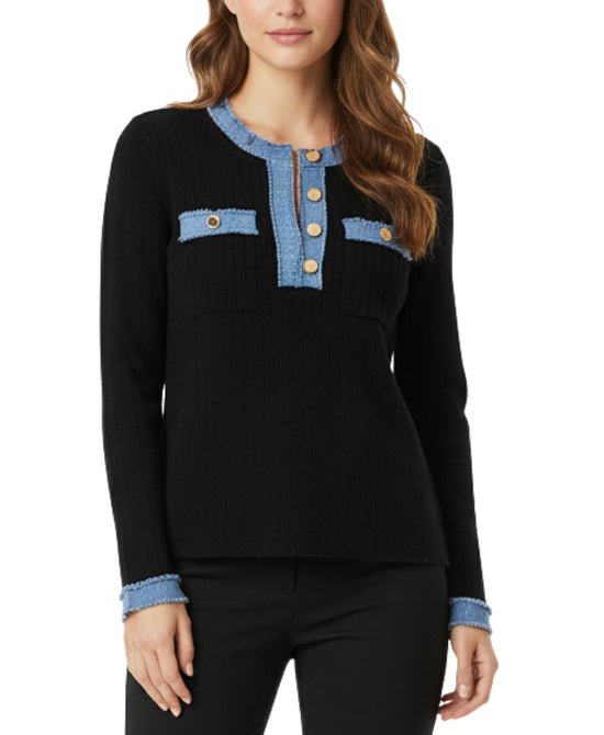 Ribbed Top w/ Denim Trim view 