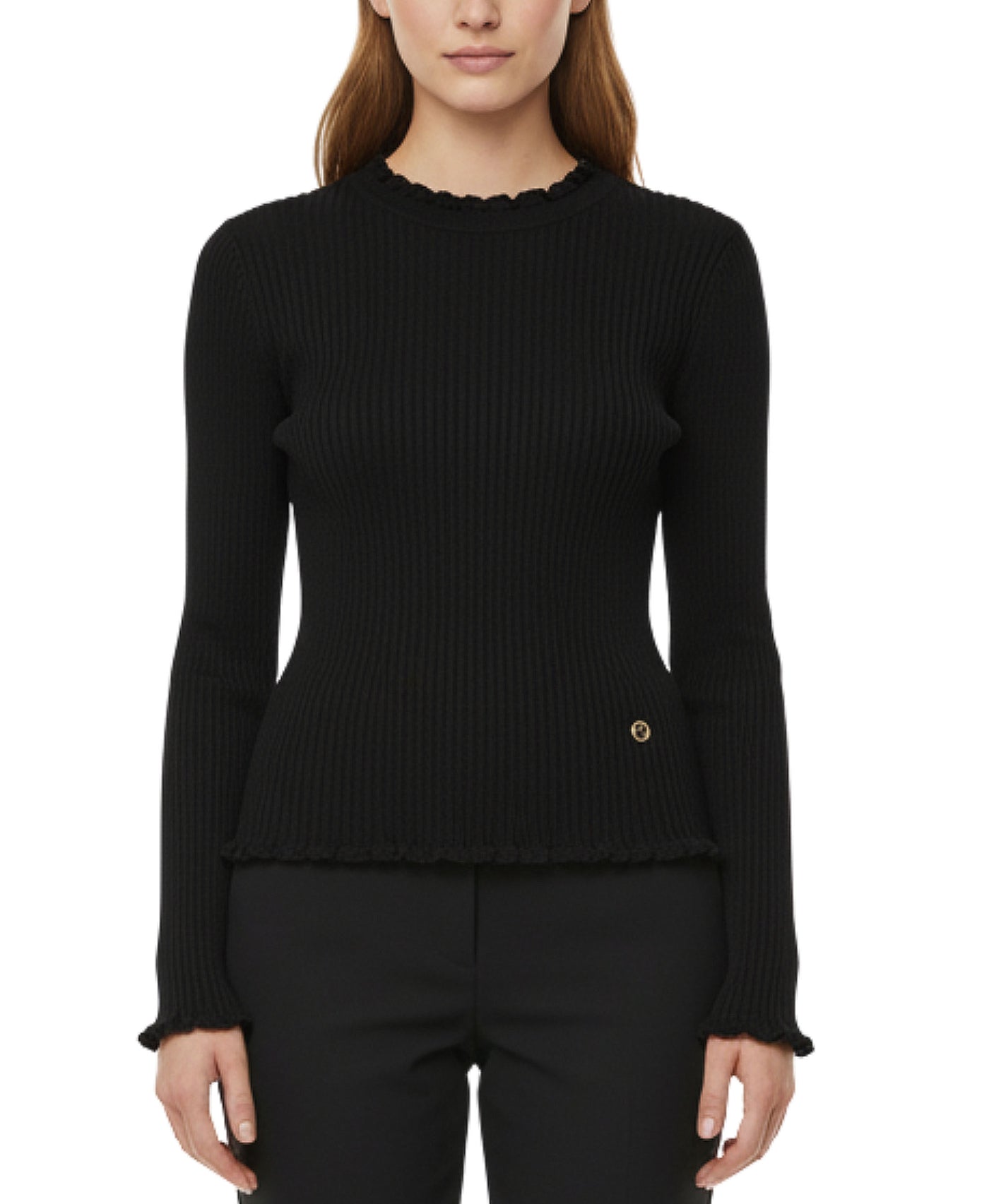 Ribbed Sweater w/ Lace Trim view 1