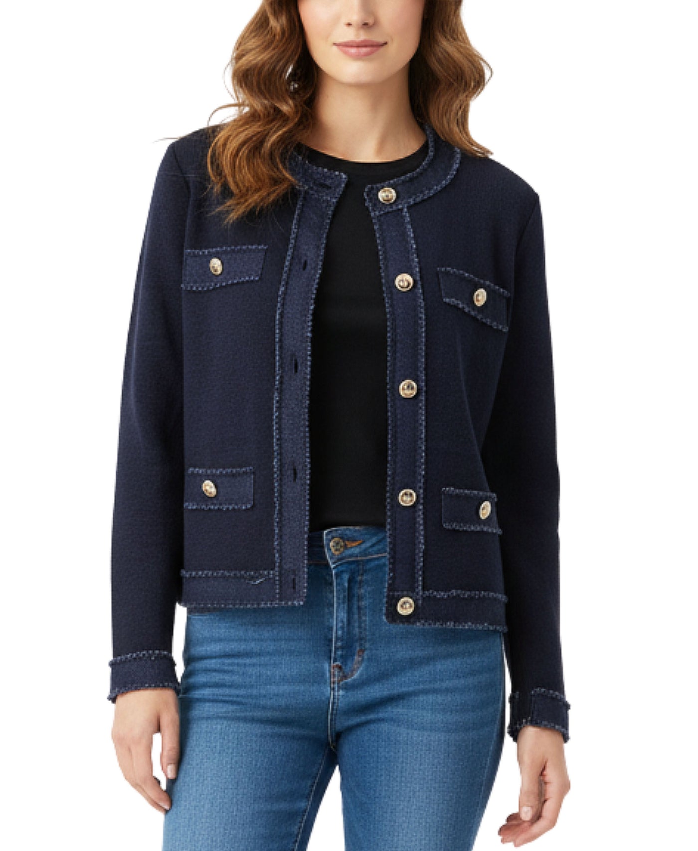 Cardigan Sweater w/ Denim Trim view 1